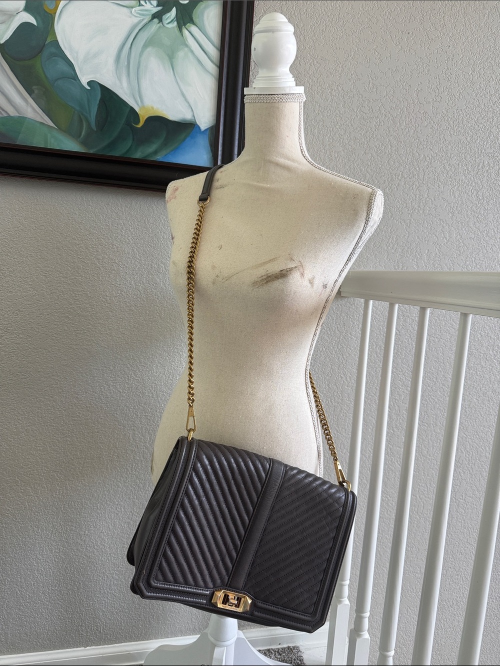 Rebecca Minkoff Chevron Quilted Leather Love Crossbody Bag - Dark Grey
